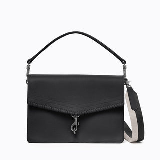 Black Leather Flap Top-handle Satchel Bag Shoulder Bags for